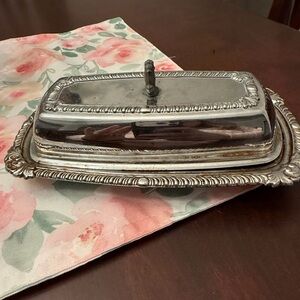 Classic Silver Butter Dish with Ornate Edge - Polished Serving Lid
